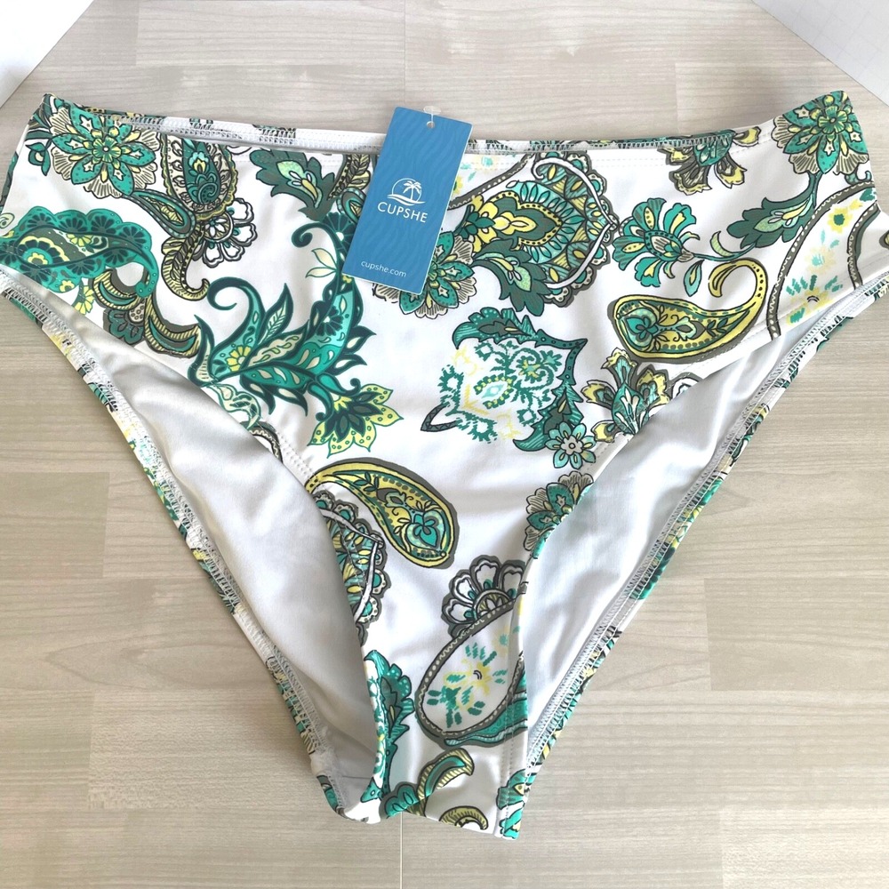 🏖️Cupshe Women's Bikini Bottom - Size Medium - Green Floral Paisley Print - NWT